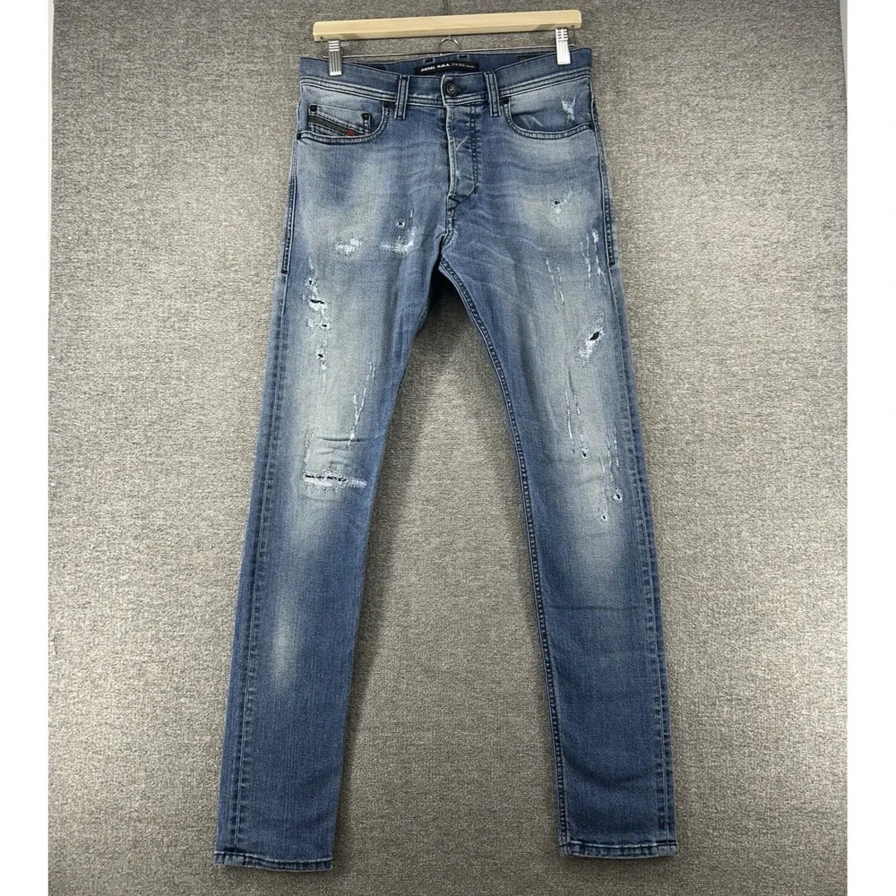 Diesel Tepphar Slim Carrot Jeans Men Size 28x32 Blue Denim Distressed Italy